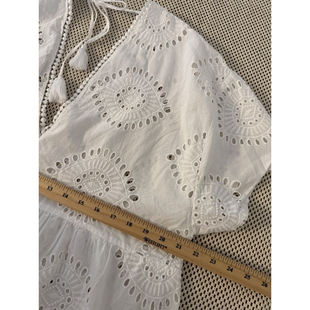 NEW H&M Cotton Beach Dress Kaftan Mini Coverup Sz M All Over Eyelet Swim White - Picture 7 of 10